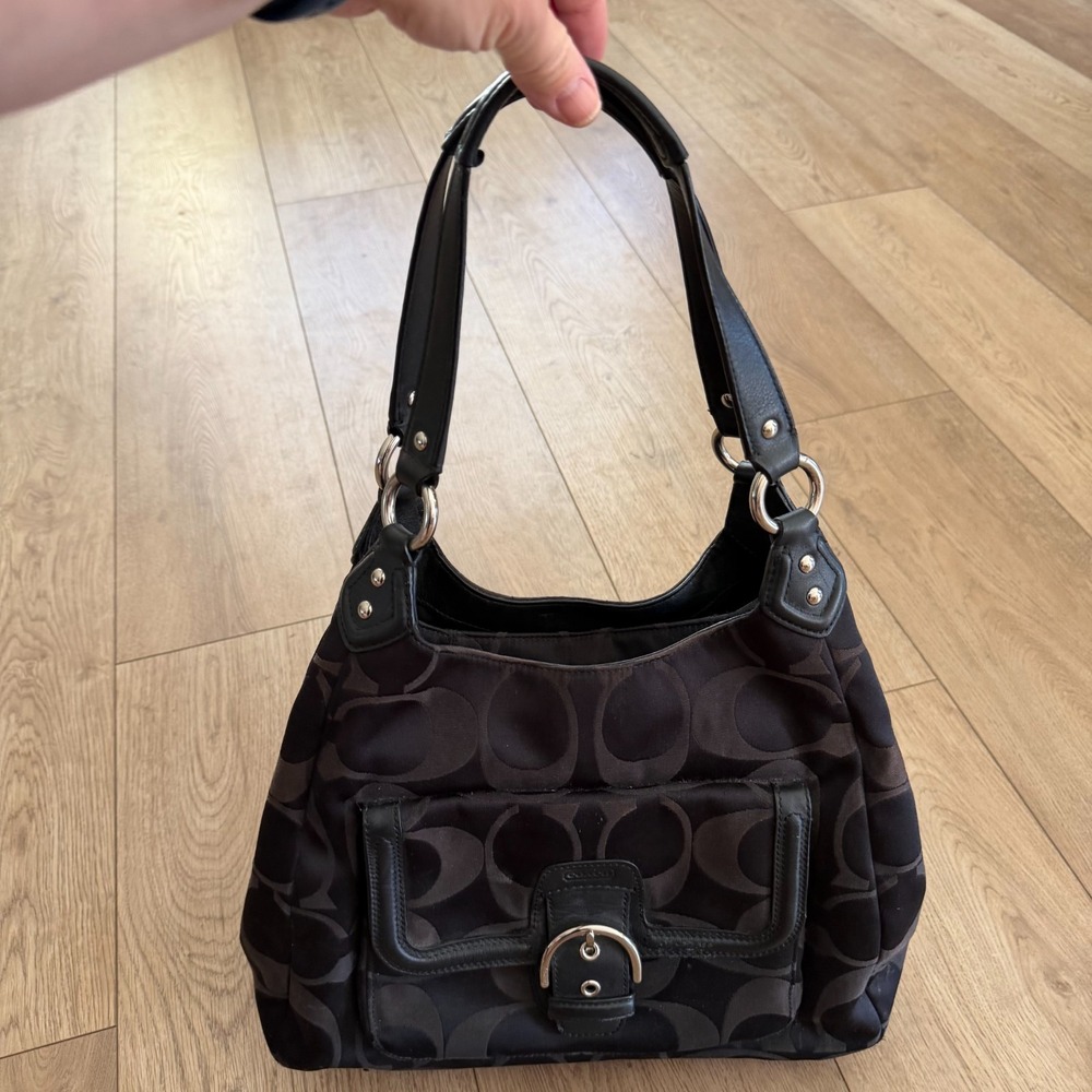 COACH Bag Campbell Hobo Signature Logo Satchel Black Shoulder Handbag Y2K READ